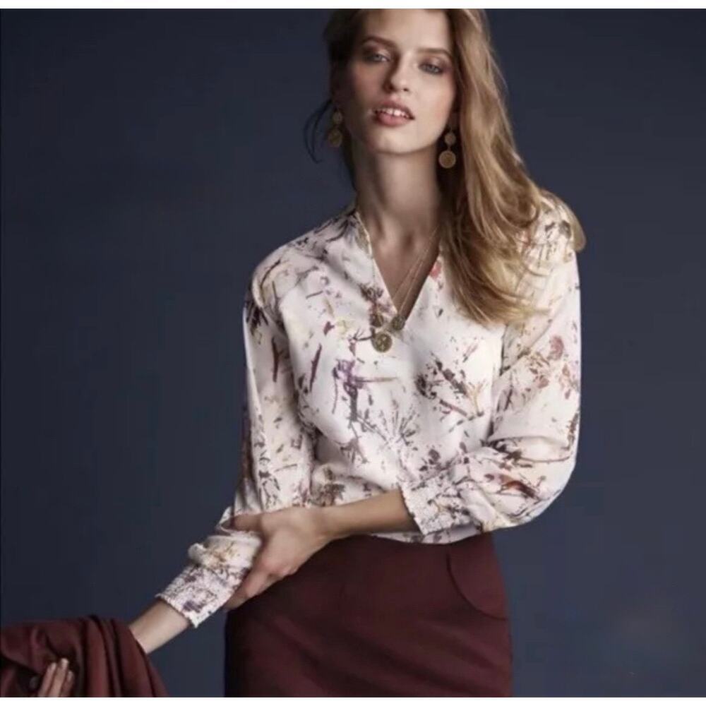 CAbi 3694 Goddess Blouse Semi Sheer Long Sleeve Fall Print size Medium